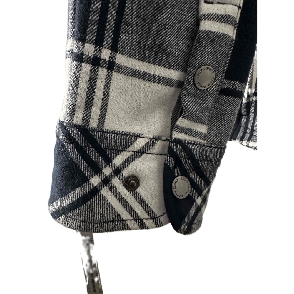 Eddie Bauer Flannel Snap Shacket Womens XXL Navy White Buffalo Plaid Long Sleeve - Picture 5 of 13